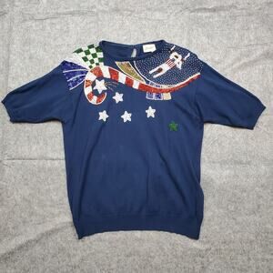 Vintage Ann Wi Sweater Womens Large‎ Christmas Beaded Top Navy Holiday Festive